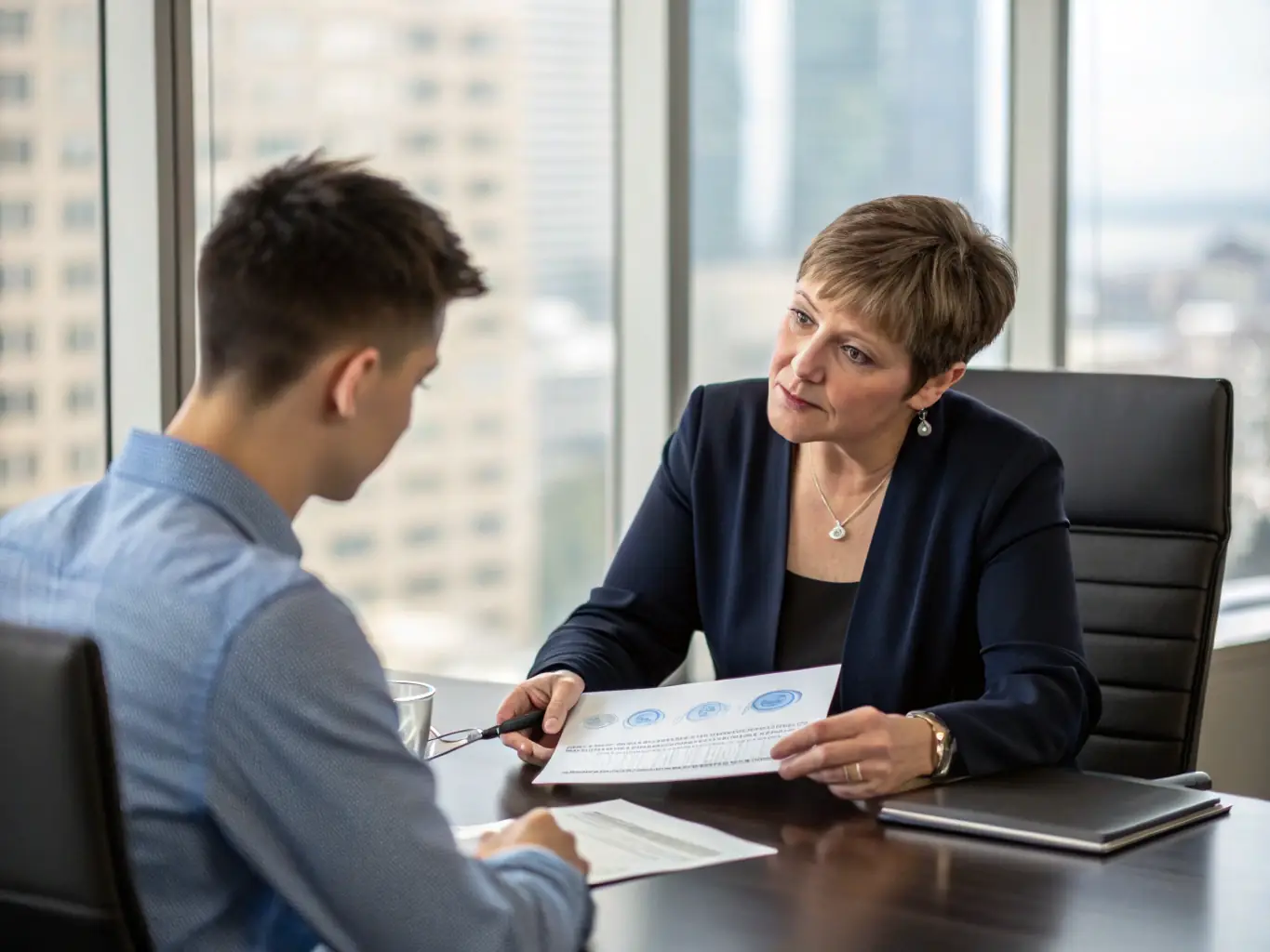 An image of a financial advisor meeting with a client, discussing investment options and financial planning strategies.