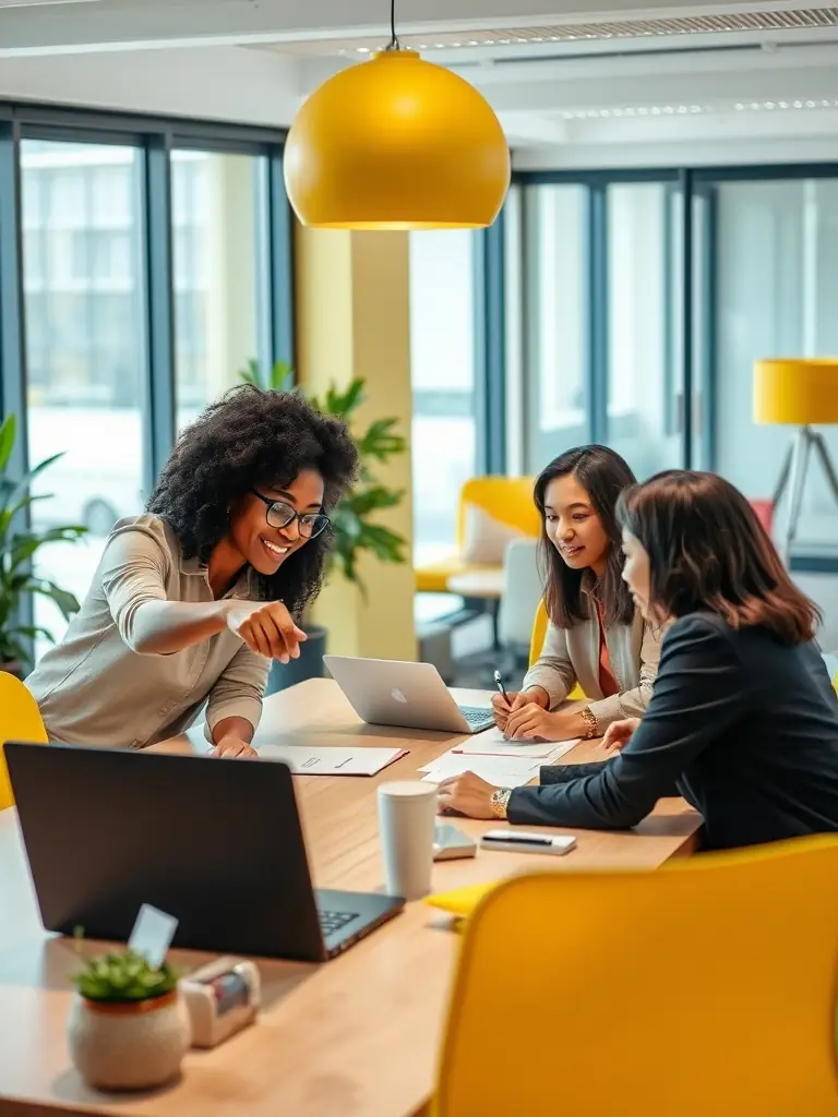 An image depicting a diverse team collaborating in a modern office setting, representing Dxb Ldn & Co Ltd's commitment to providing comprehensive business support services.
